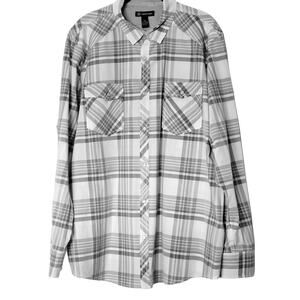 I.N.C Gray White Plaid Pearl Snap Down Casual Dress Shirt XXL